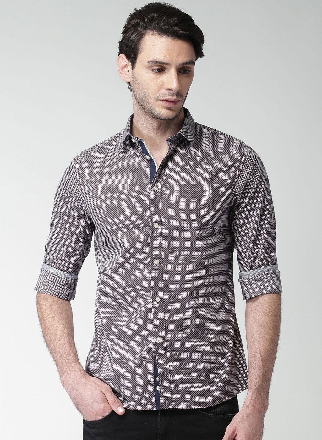 Celio Red Printed Slim Fit Casual Shirt