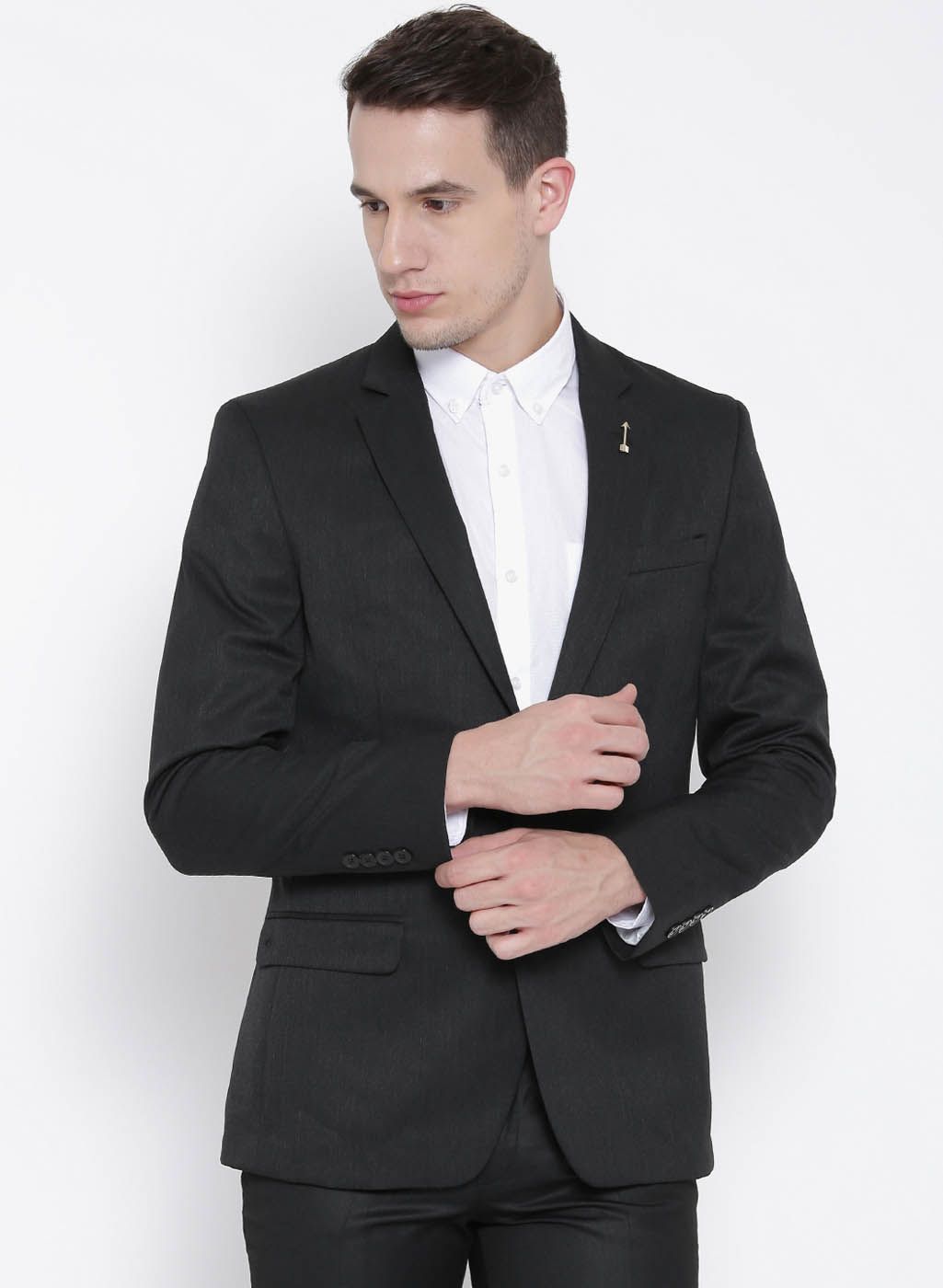 Arrow Charcoal Grey Single-Breasted Formal Blazer