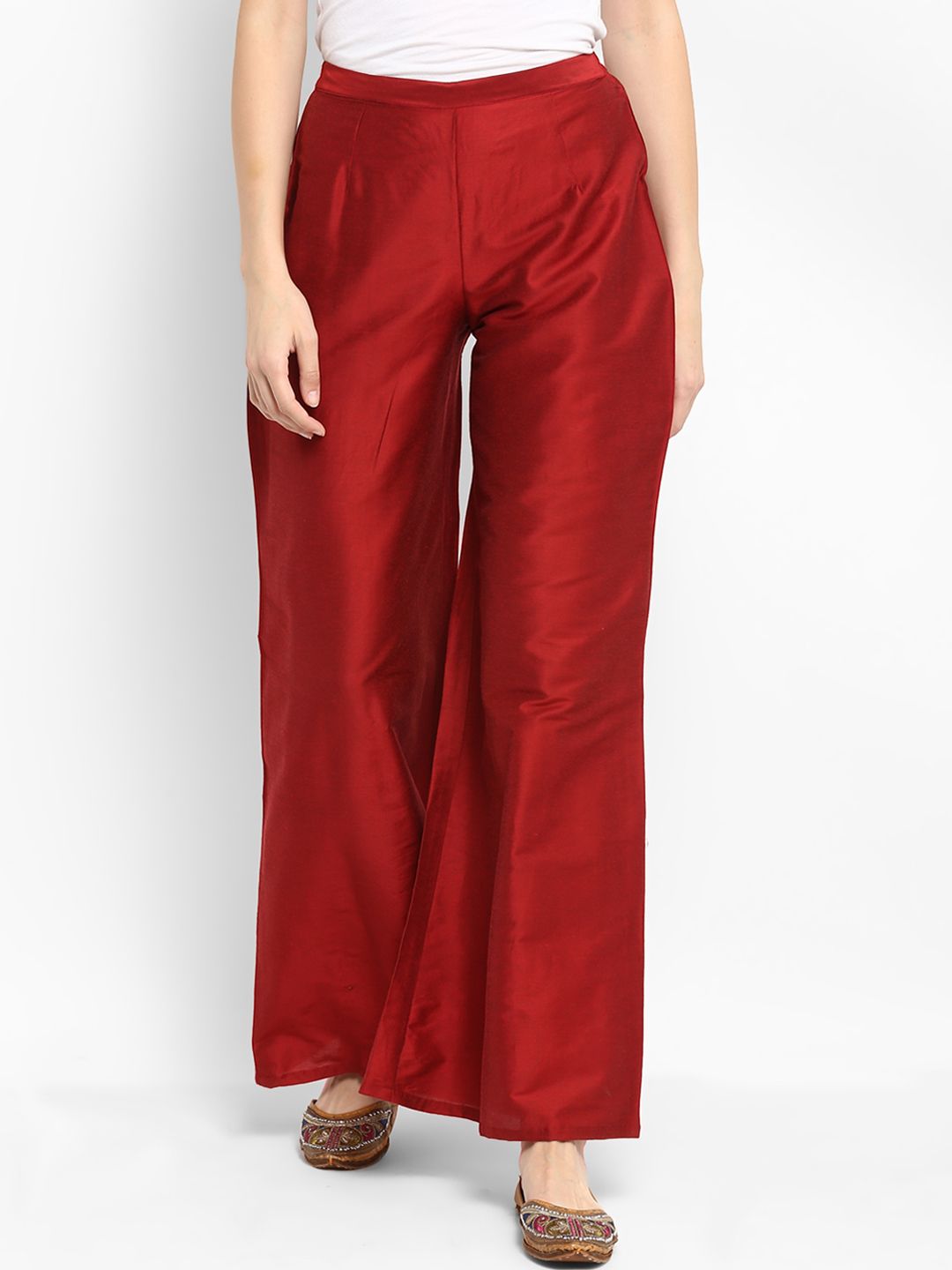 Abhishti Women Maroon Wide Leg Solid Palazzos Price in India