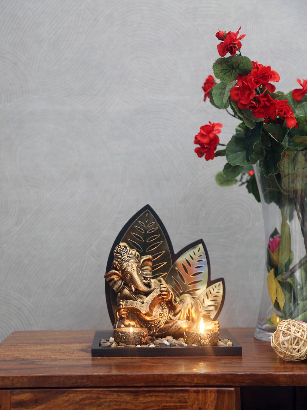 Athome by Nilkamal Gold-Toned Ghyan Ganesha Devotional Polyresin Showpiece Price in India
