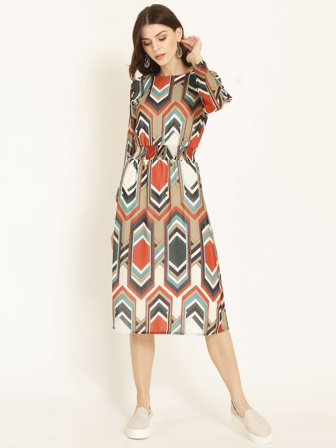 RARE ROOTS Women Multicoloured Printed Fit and Flare Dress Price in India