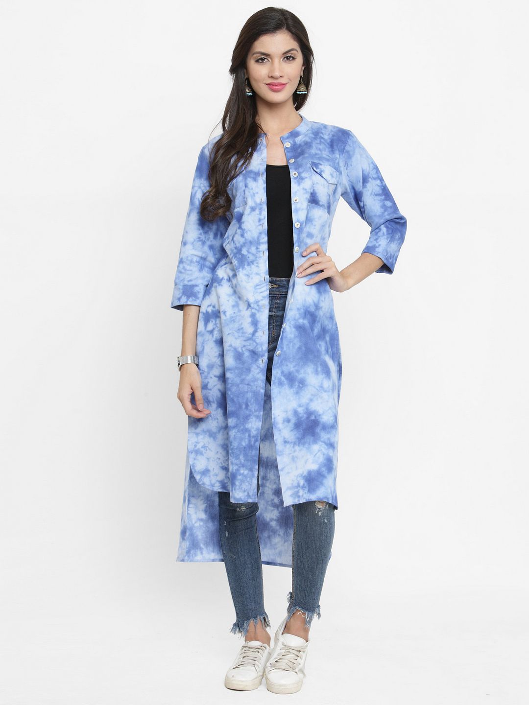 Indibelle Blue Solid Button Shrug Price in India