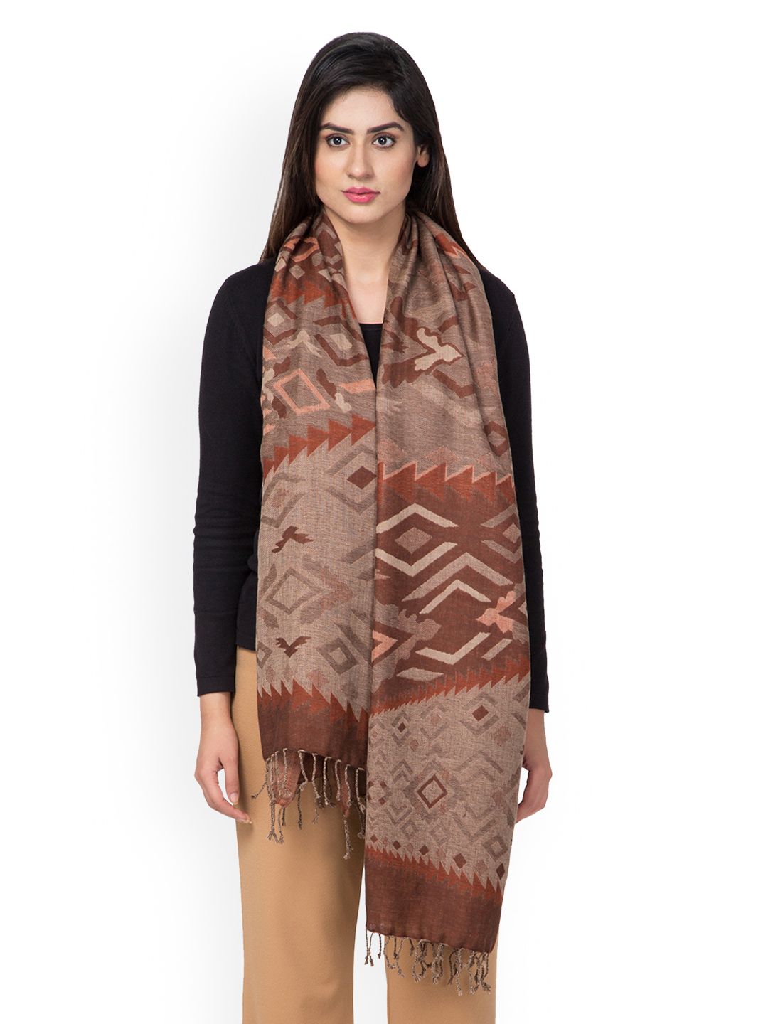 SHINGORA Women Brown Woven Design Reversible Stole Price in India