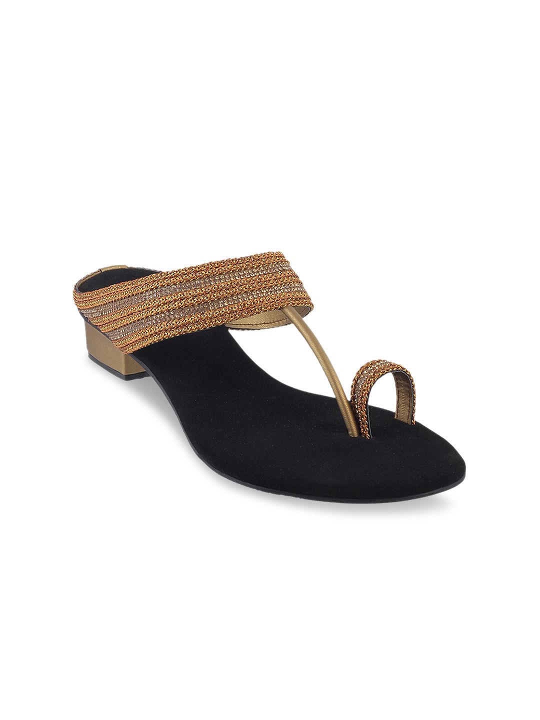 Mochi Women Gold-Toned Woven Design Sandals Price in India