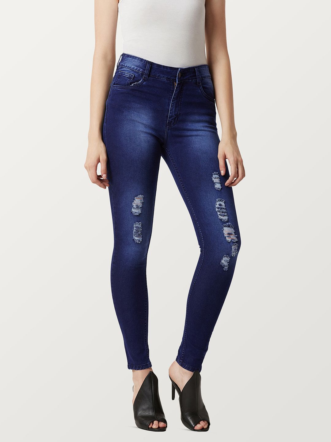 Miss Chase Women Blue Skinny Fit High-Rise Mildly Distressed Jeans Price in India