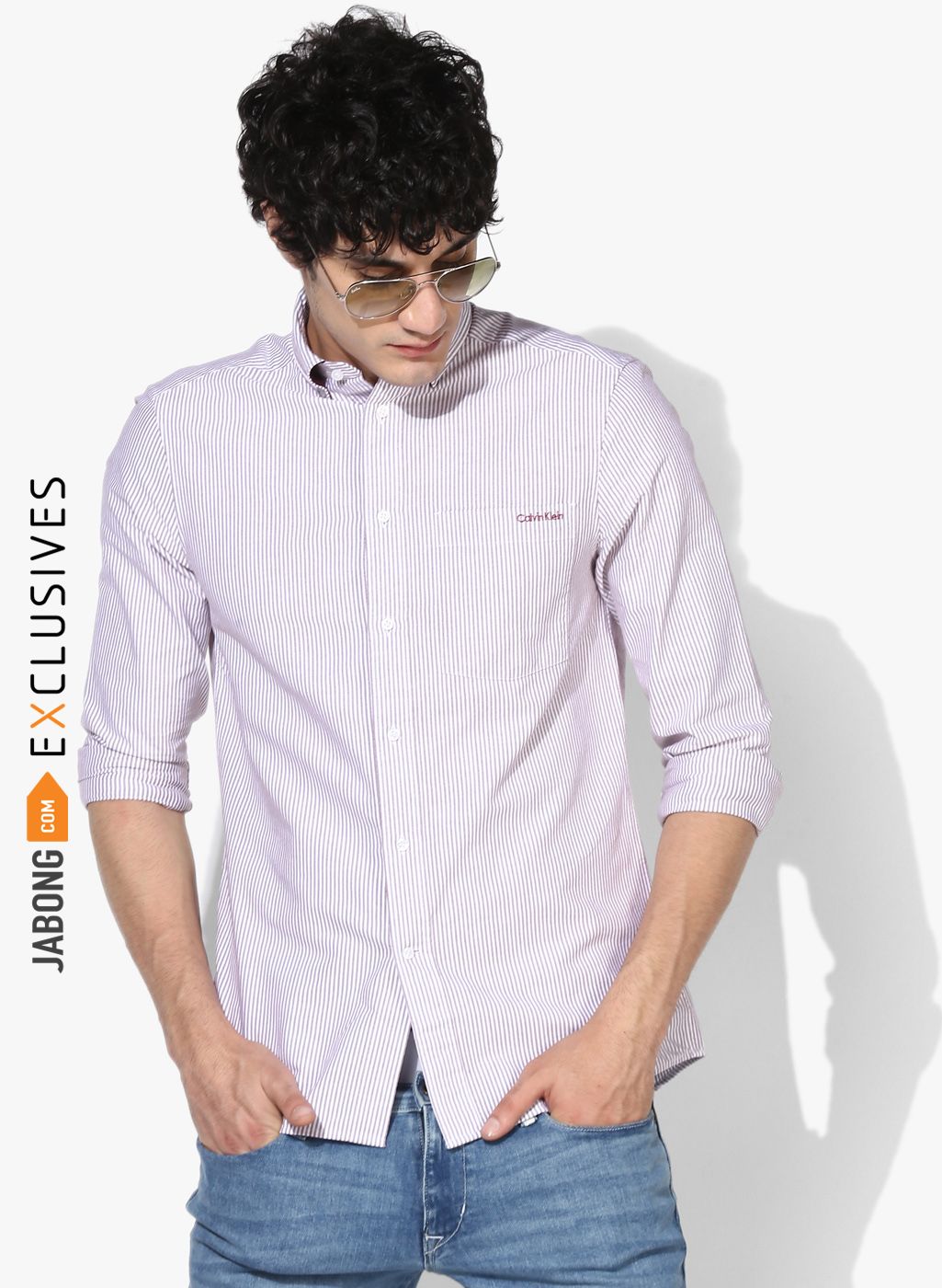 Calvin Klein Off White Striped Fit Casual Shirt