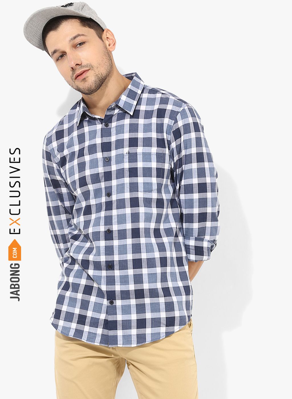 Calvin Klein Blue Checked Slim Fit Casual Shirt