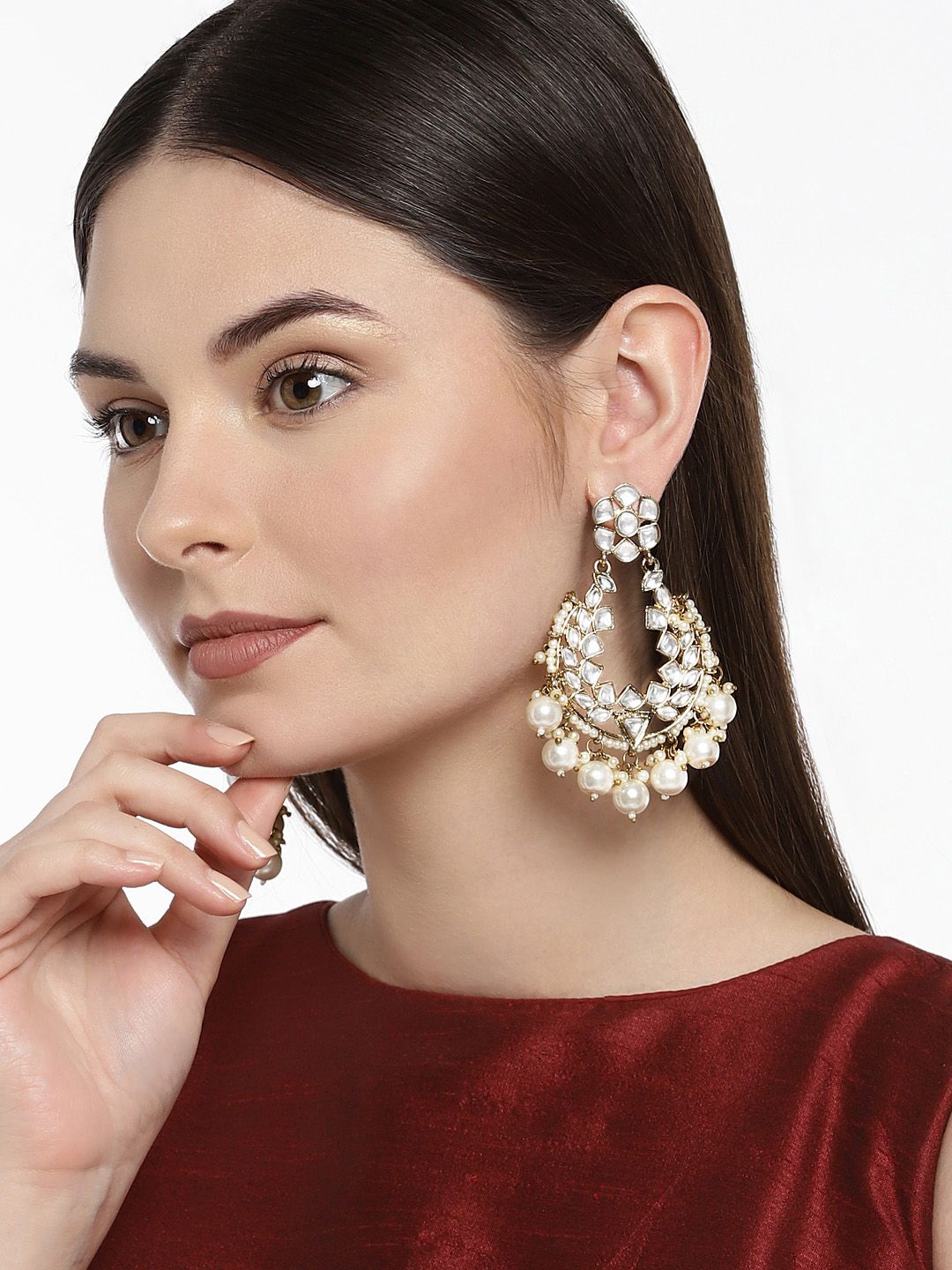 Zaveri Pearls Gold-PlatedCrescent Shaped Drop Earrings Price in India