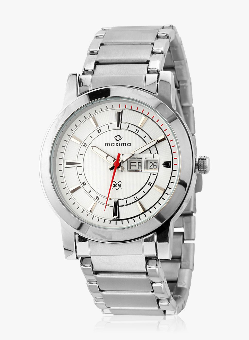 maxima Silver/White Stainless Steel Analogue Watch