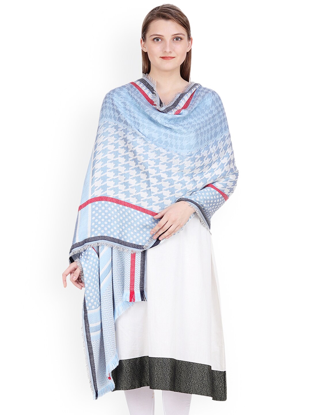 Anekaant Women Blue Checked Reversible Shawl Price in India