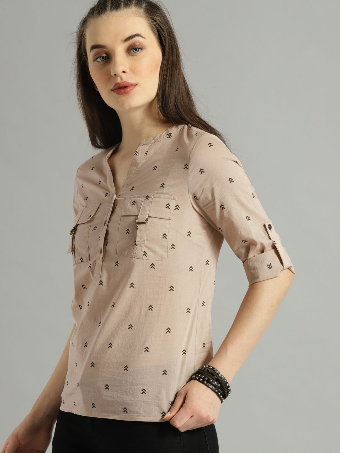 Roadster Fast and Furious Women Beige Regular Fit Printed Casual Shirt