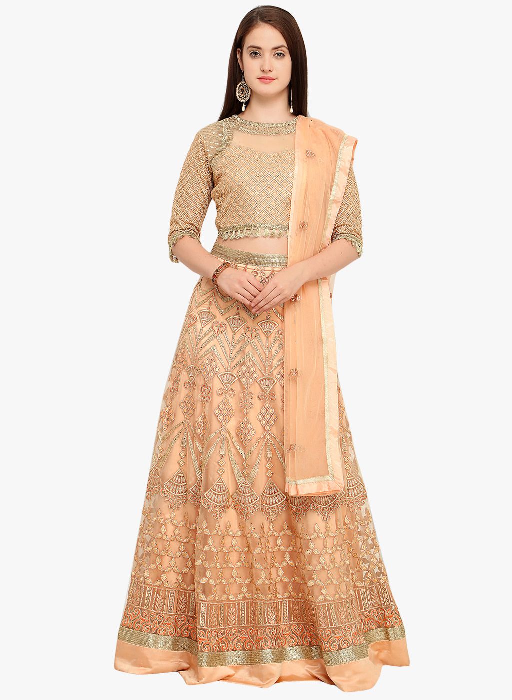 Stylee LIFESTYLE Peach Embroidered Dress Material