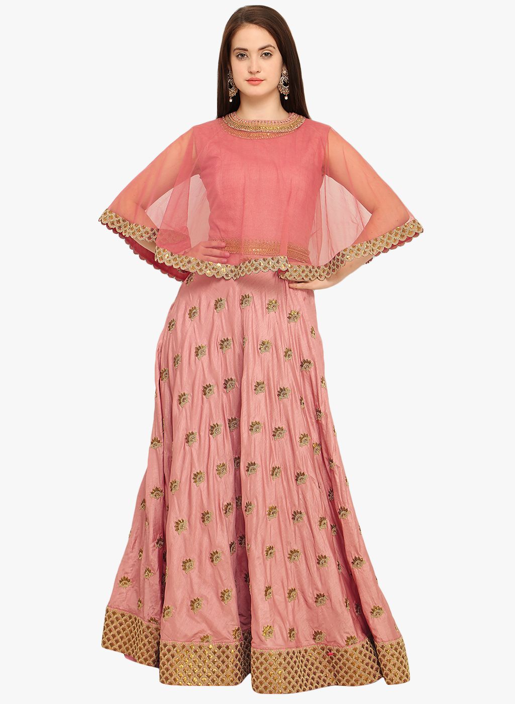 Stylee LIFESTYLE Peach Embroidered Dress Material