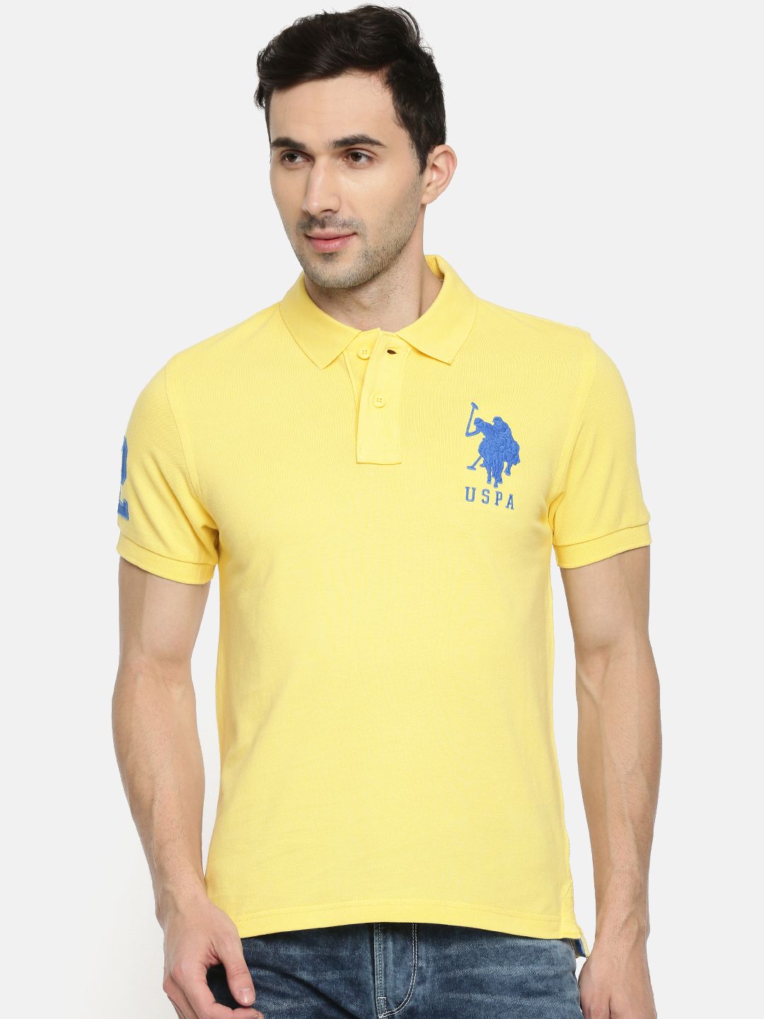 U.S. Polo Assn. Men Yellow Solid Polo Collar T-shirt