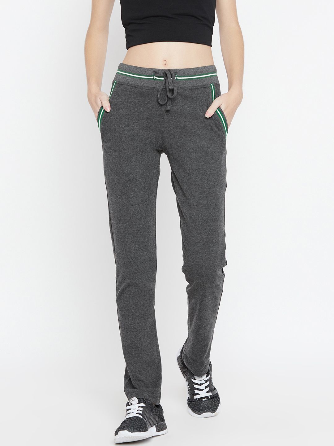 Cayman Women Charcoal Grey Solid Track Pants Price in India