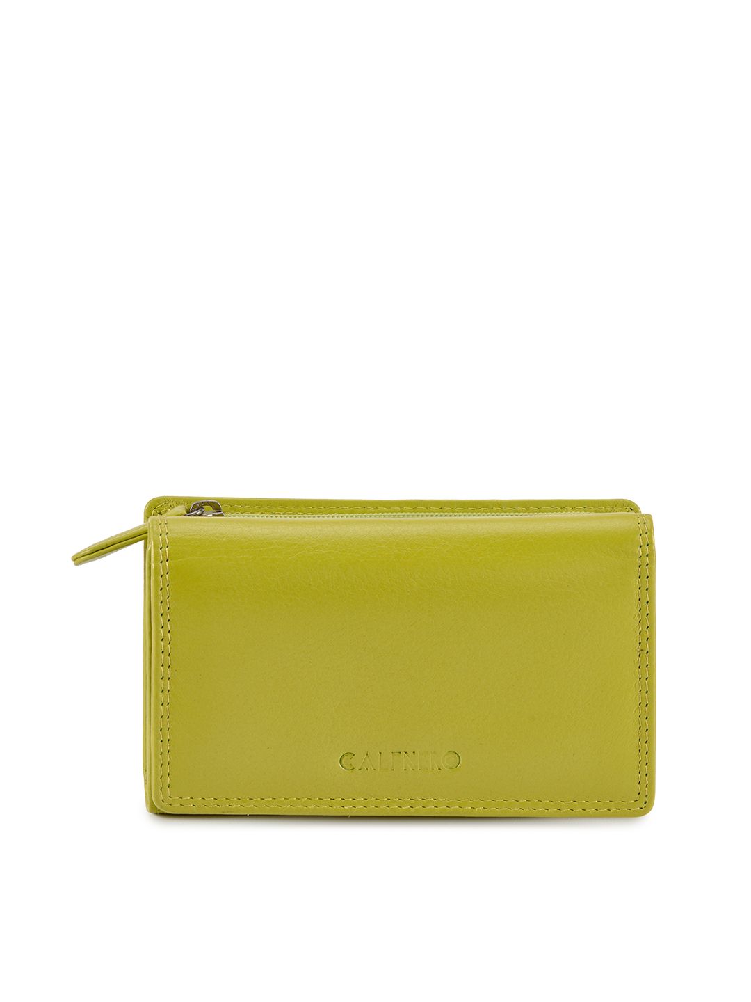 CALFNERO Women Green Solid Leather Three Fold Wallet Price in India