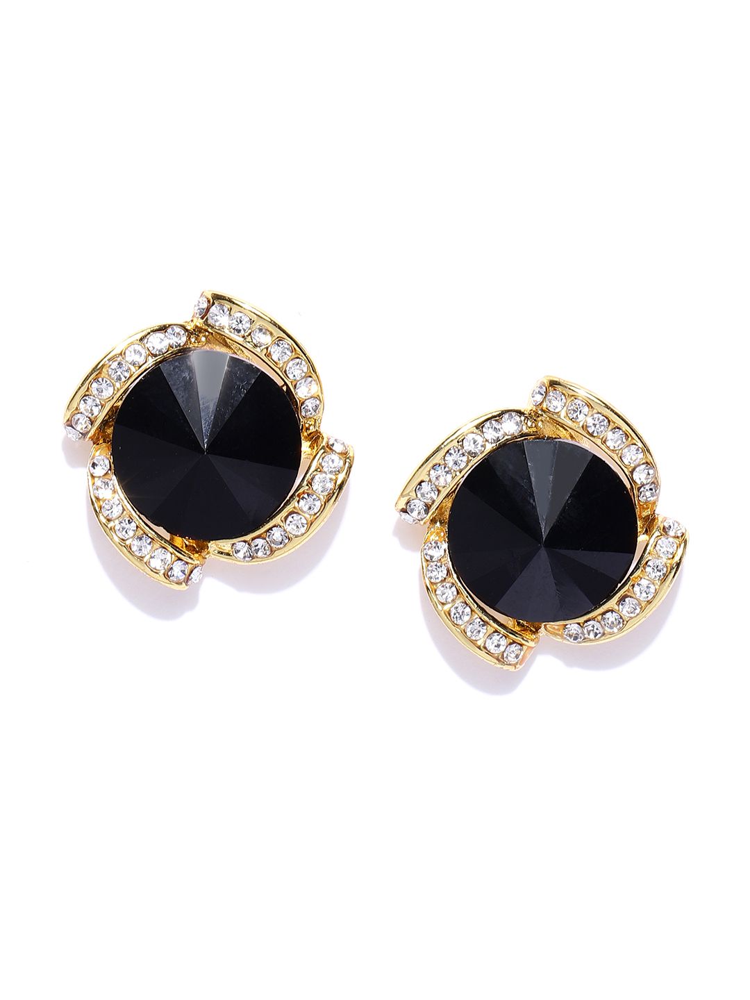 Crunchy Fashion Black & Gold-Toned Circular Studs Price in India