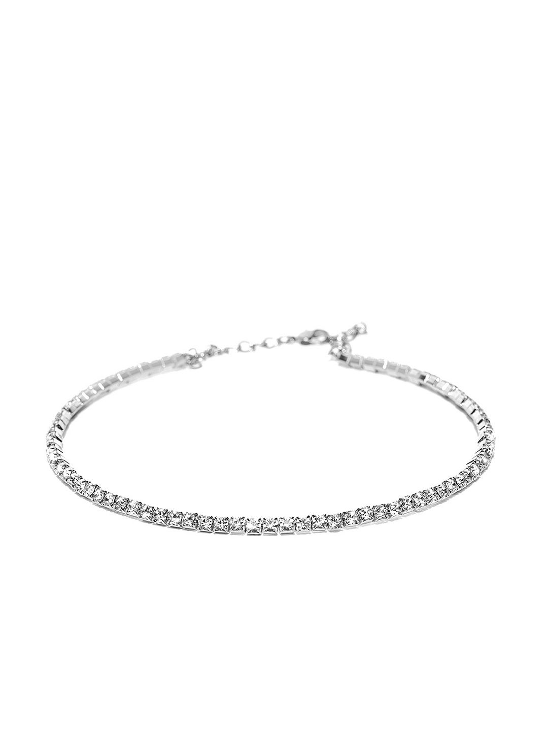 Crunchy Fashion Silver-Toned Stone-Studded Choker Necklace Price in India