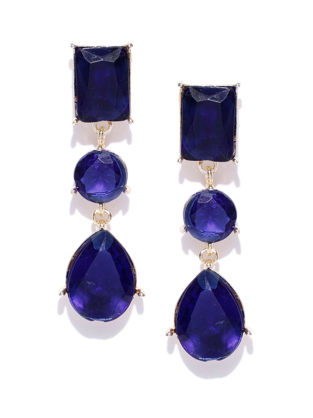 Crunchy Fashion Navy Blue & Gold-Toned Geometric Drop Earrings Price in India