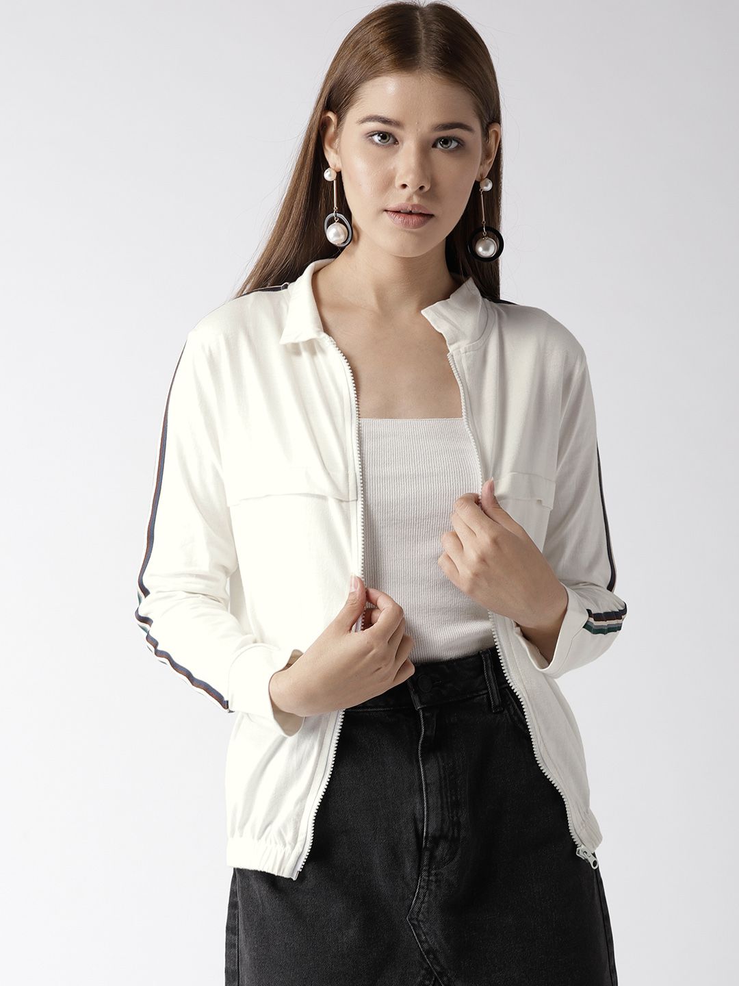 Style Quotient by Noi Women White Solid Bomber Jacket Price in India