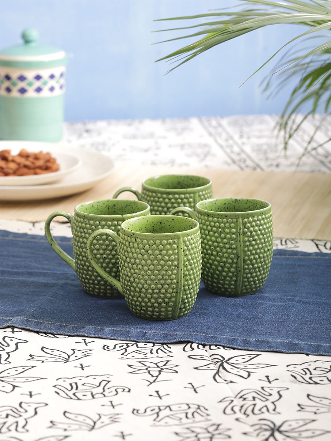 VarEesha Green Set Of 4 Textured Ceramic Tea/ Coffee Mugs Price in India
