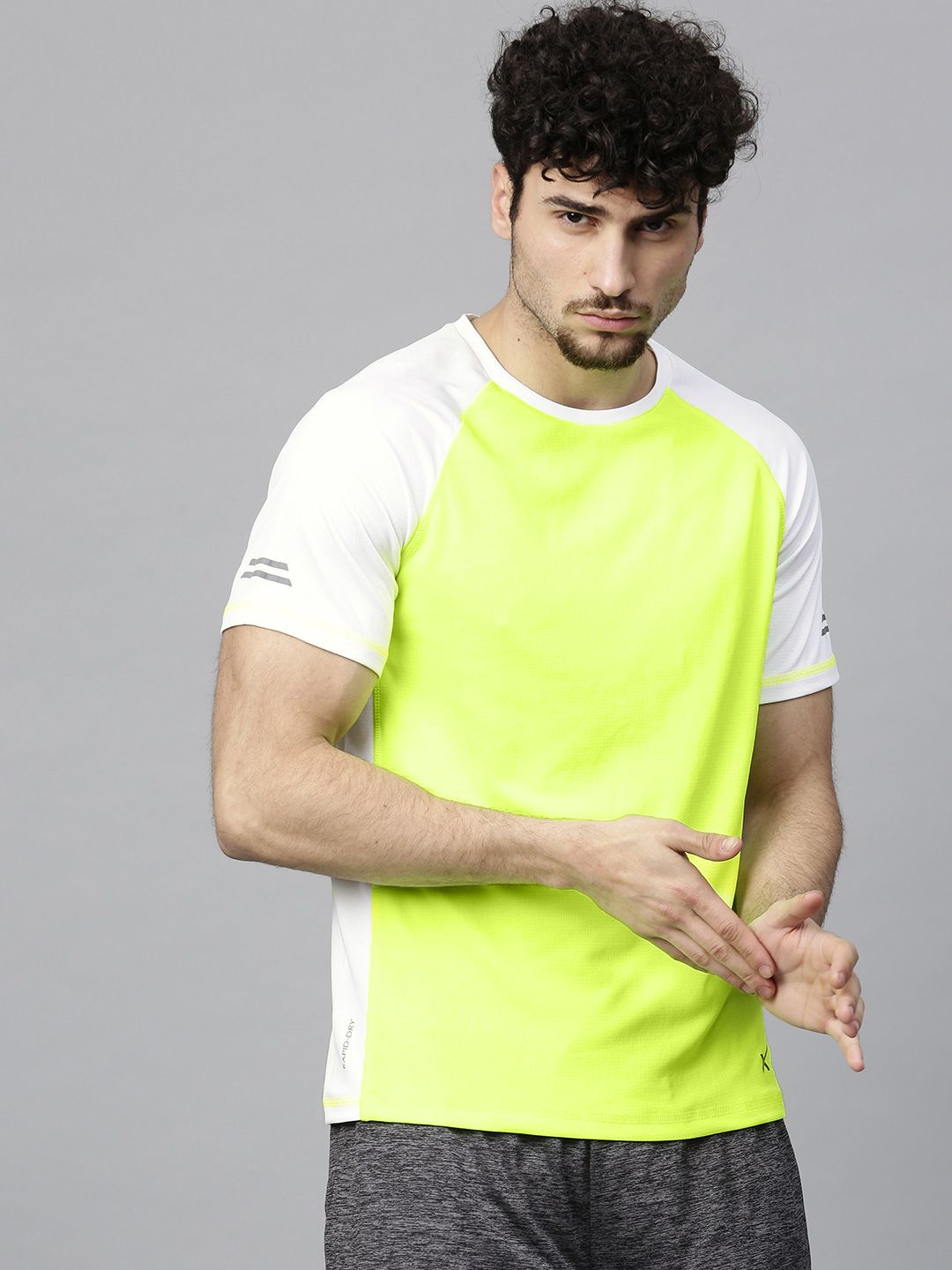 HRX by Hrithik Roshan Men Fluorescent Green Solid Round Neck Running T-shirt