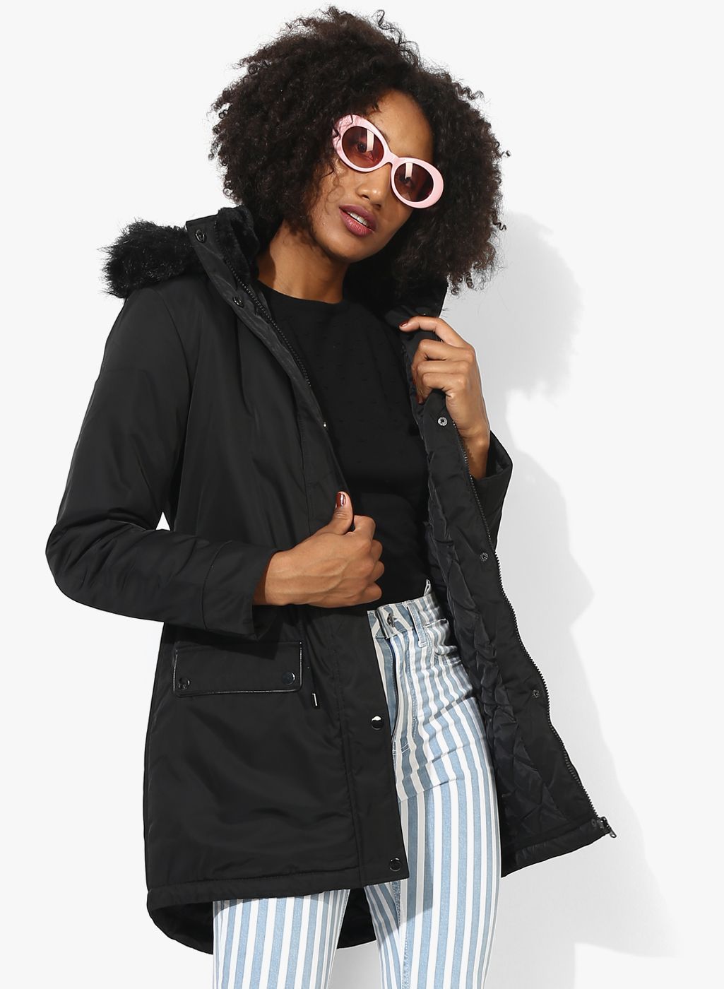 DOROTHY PERKINS Black Solid Winter Jacket