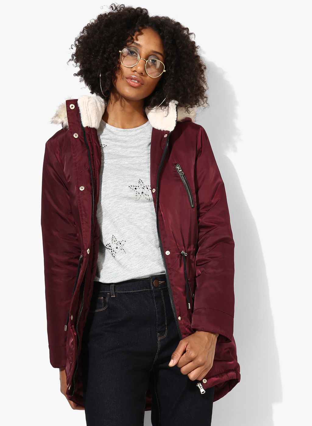 DOROTHY PERKINS Maroon Solid Winter Jacket