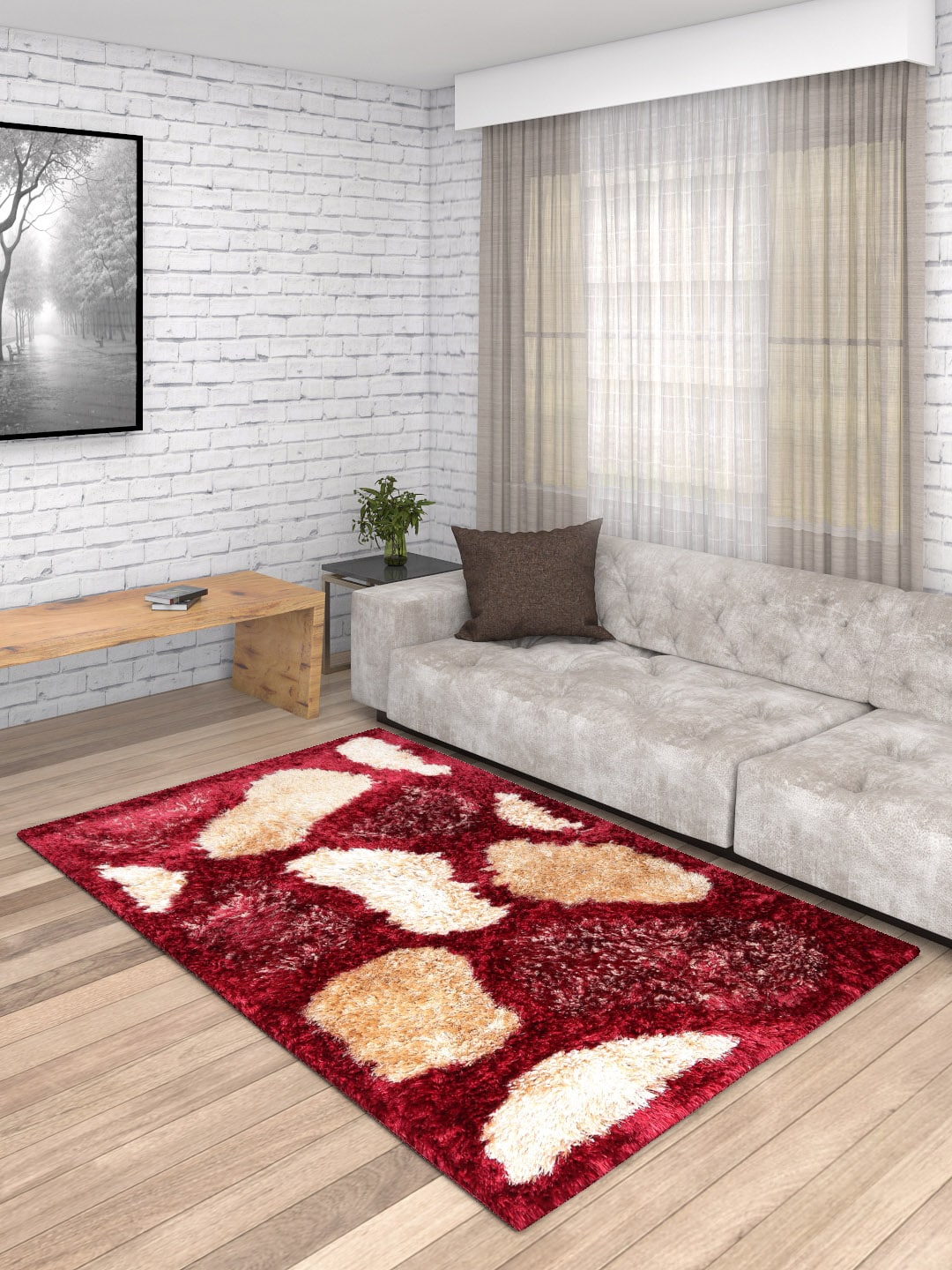 ROMEE Red & Beige Patterned Carpet Price in India