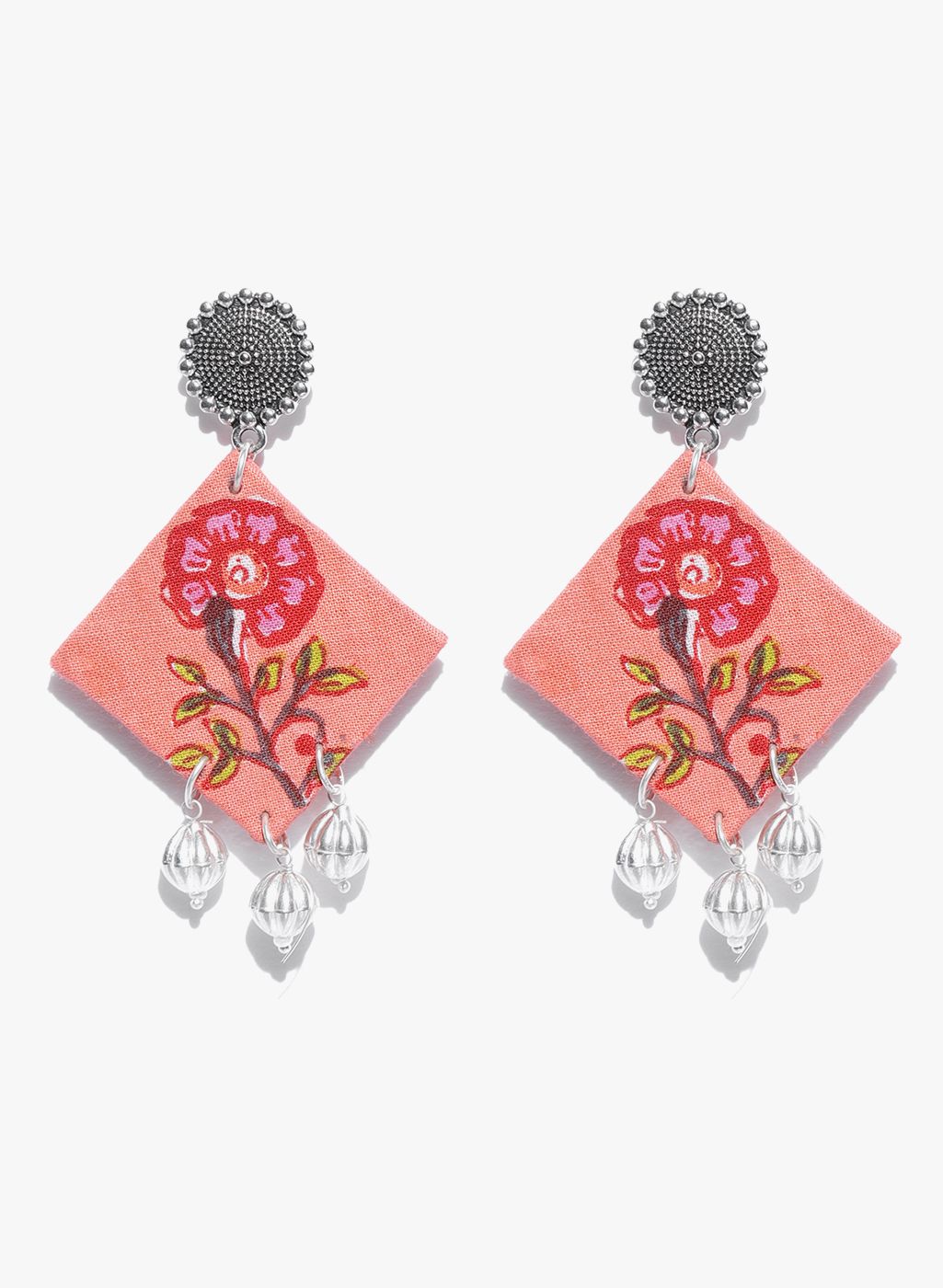 Tarbiya Kraft Peach/Silver Fabric Danglers and Drop
