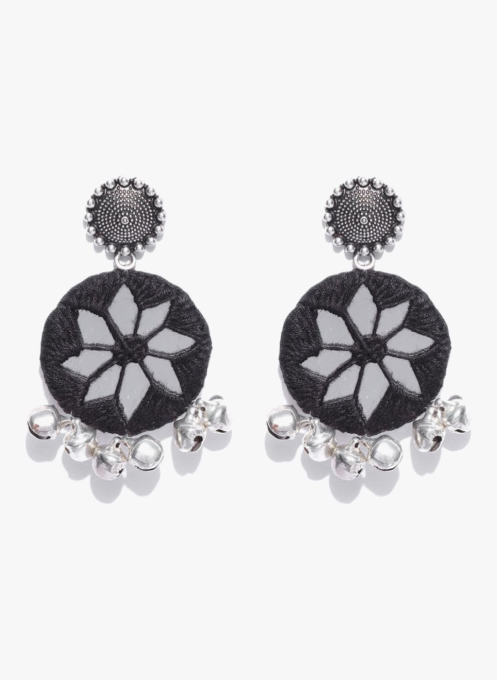 Tarbiya Kraft Black/Silver Fabric Danglers and Drop