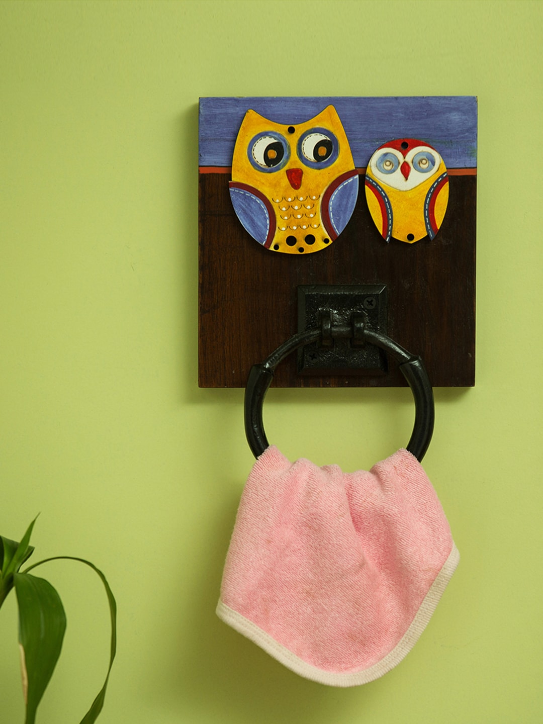 ExclusiveLane Brown  Blue Printed Wooden Wall Towel Holder Price in India