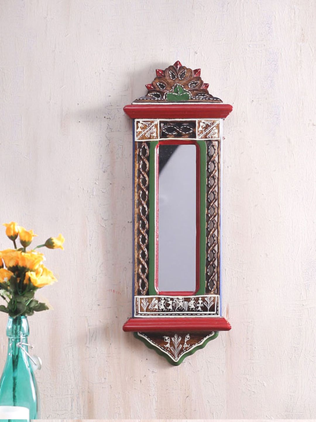 VarEesha Brown Wooden Framed Wall Mirror Price in India