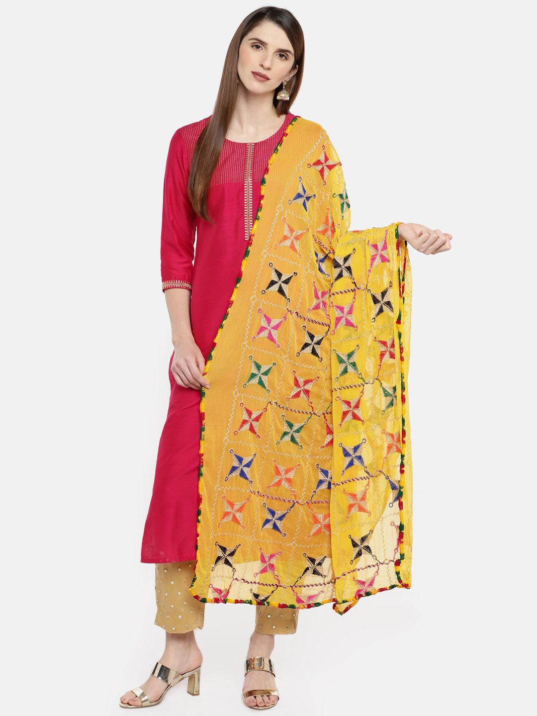 Dupatta Bazaar Yellow Woven Design Dupatta