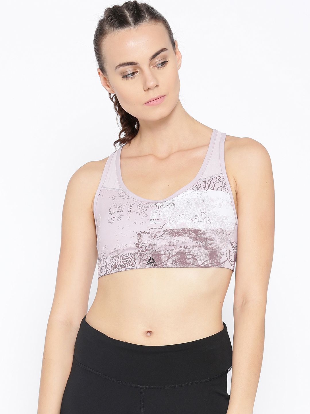Reebok Lavender & White Hero Padded D AOP Printed Bra CZ9482