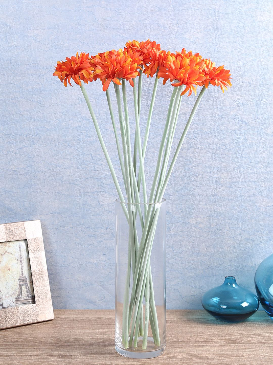 Fourwalls Set Of 12 Orange Artificial Garbara Flower Stems Price in India