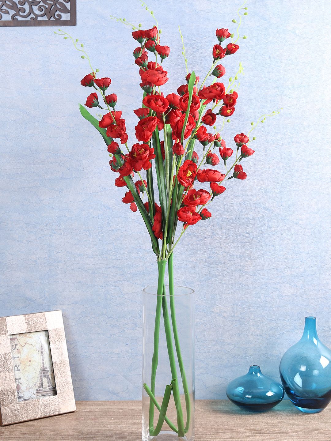 Fourwalls Set Of 3 Red Artificial Lotus Flower Stems Price in India