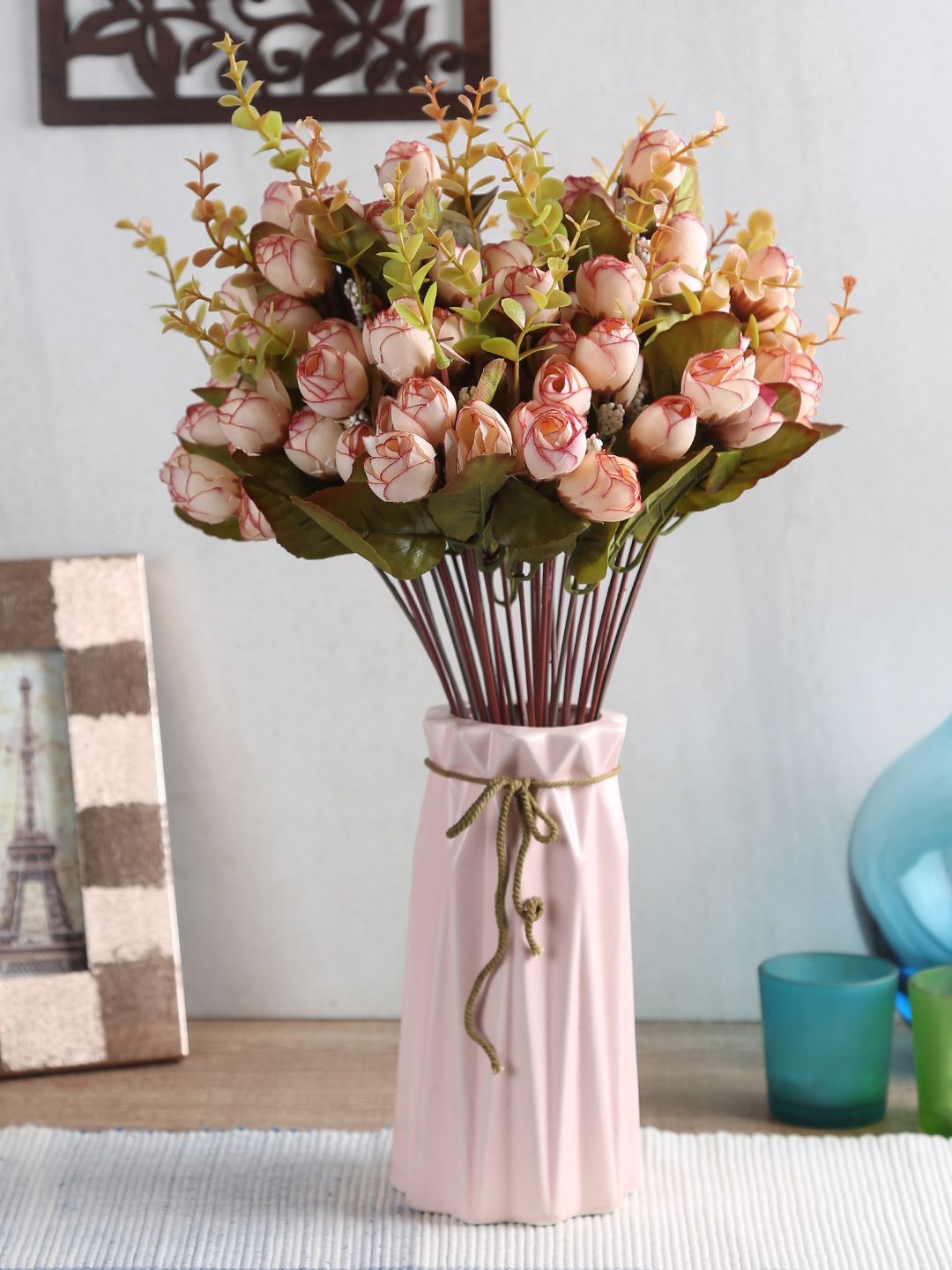 Fourwalls Set of 3 peach Artificial Mini Rose Flowers Bunches Price in India