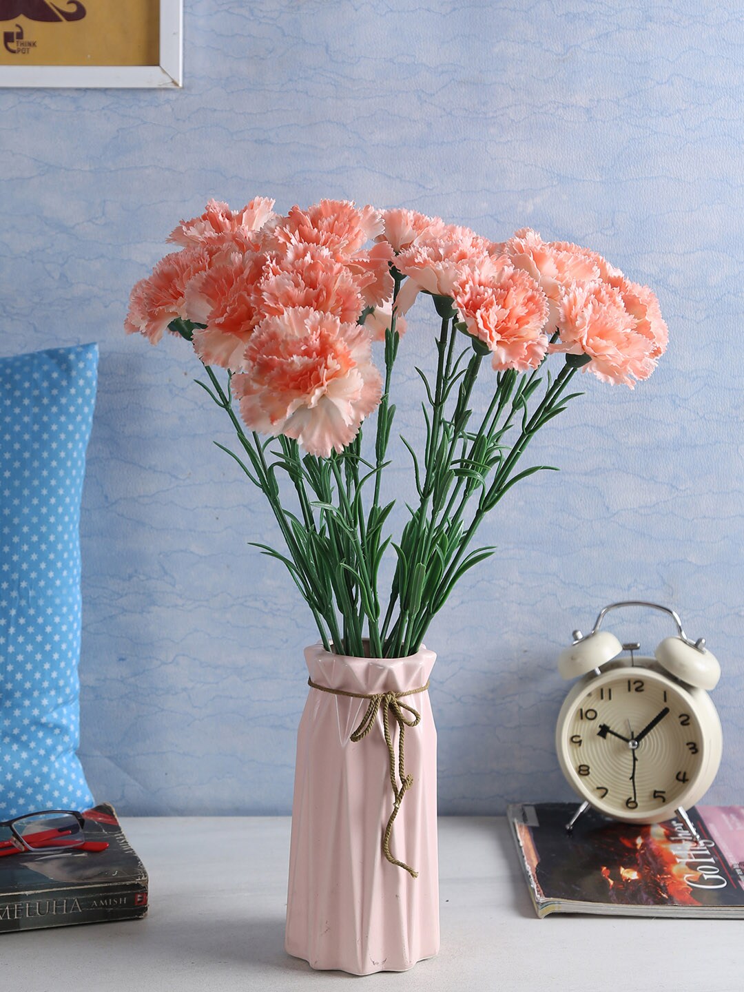 Fourwalls Set Of 20 Peach-Coloured Artificial Carnation Flower Sticks Price in India