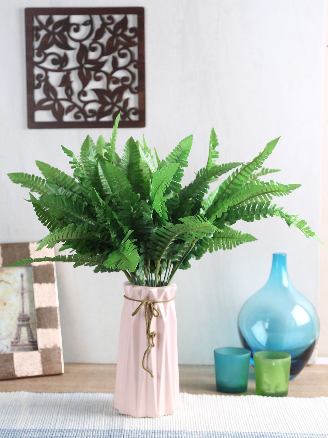 Fourwalls Green Set of 3 Artificial Boston Fern Plant Bush Leaves Price in India