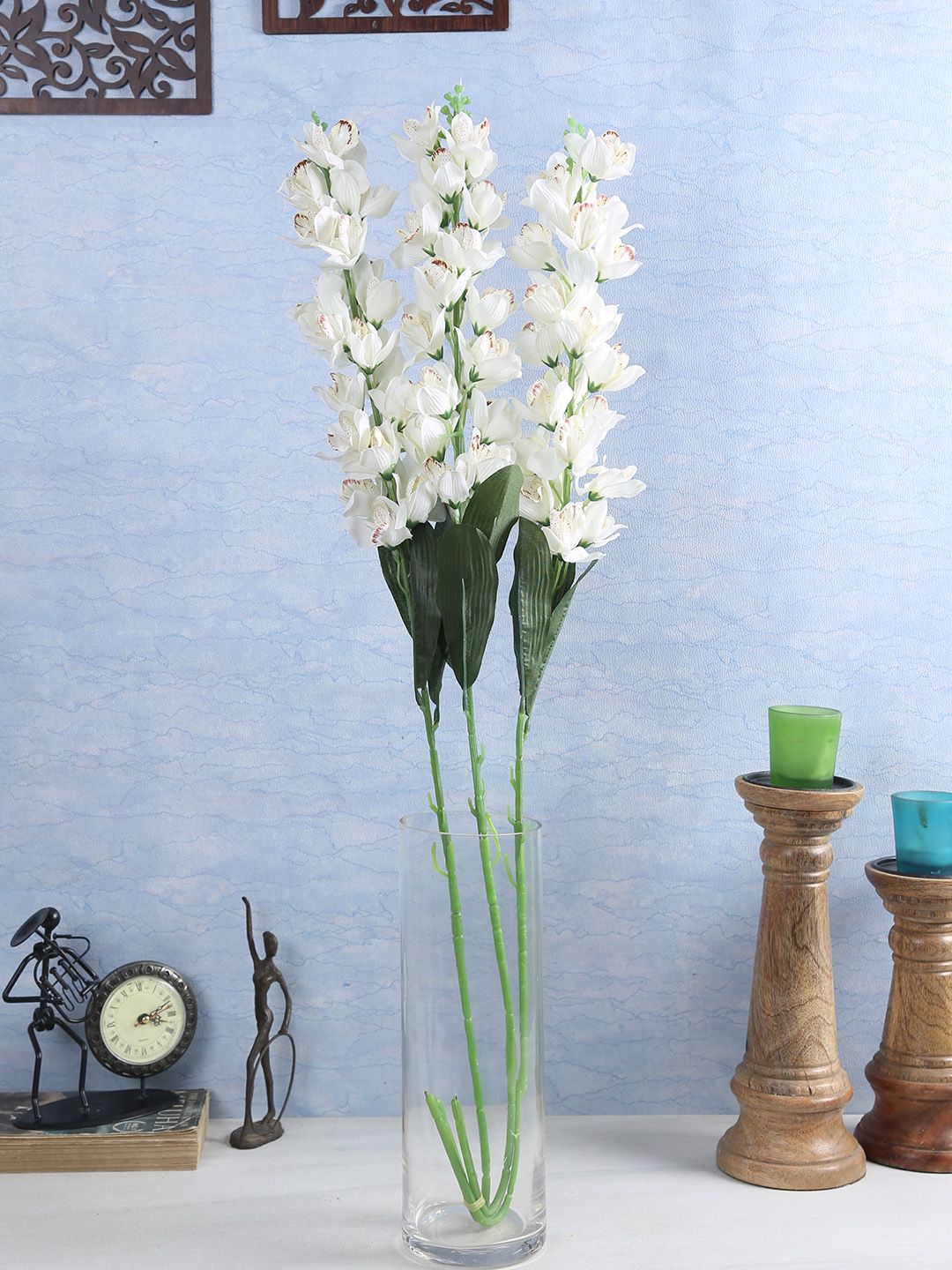 Fourwalls Set Of 3 White Artificial Cymbedium Flower Stems Price in India