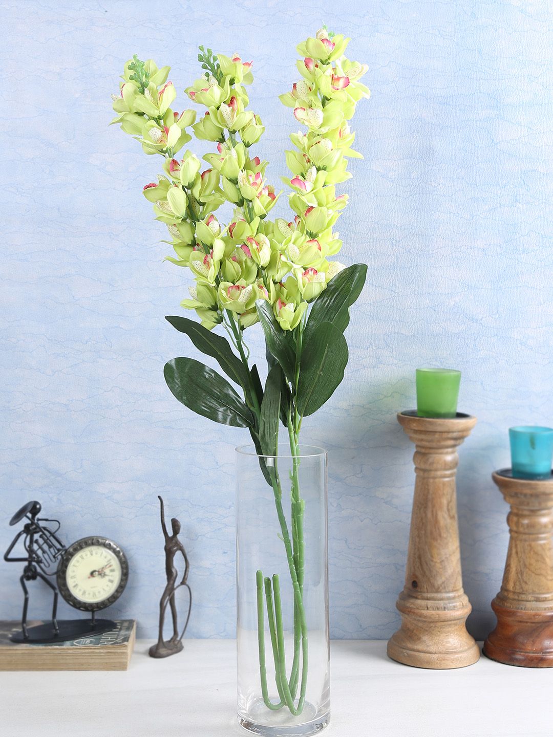 Fourwalls Set Of 3 Green Artificial Cymbedium Flower Stems Price in India