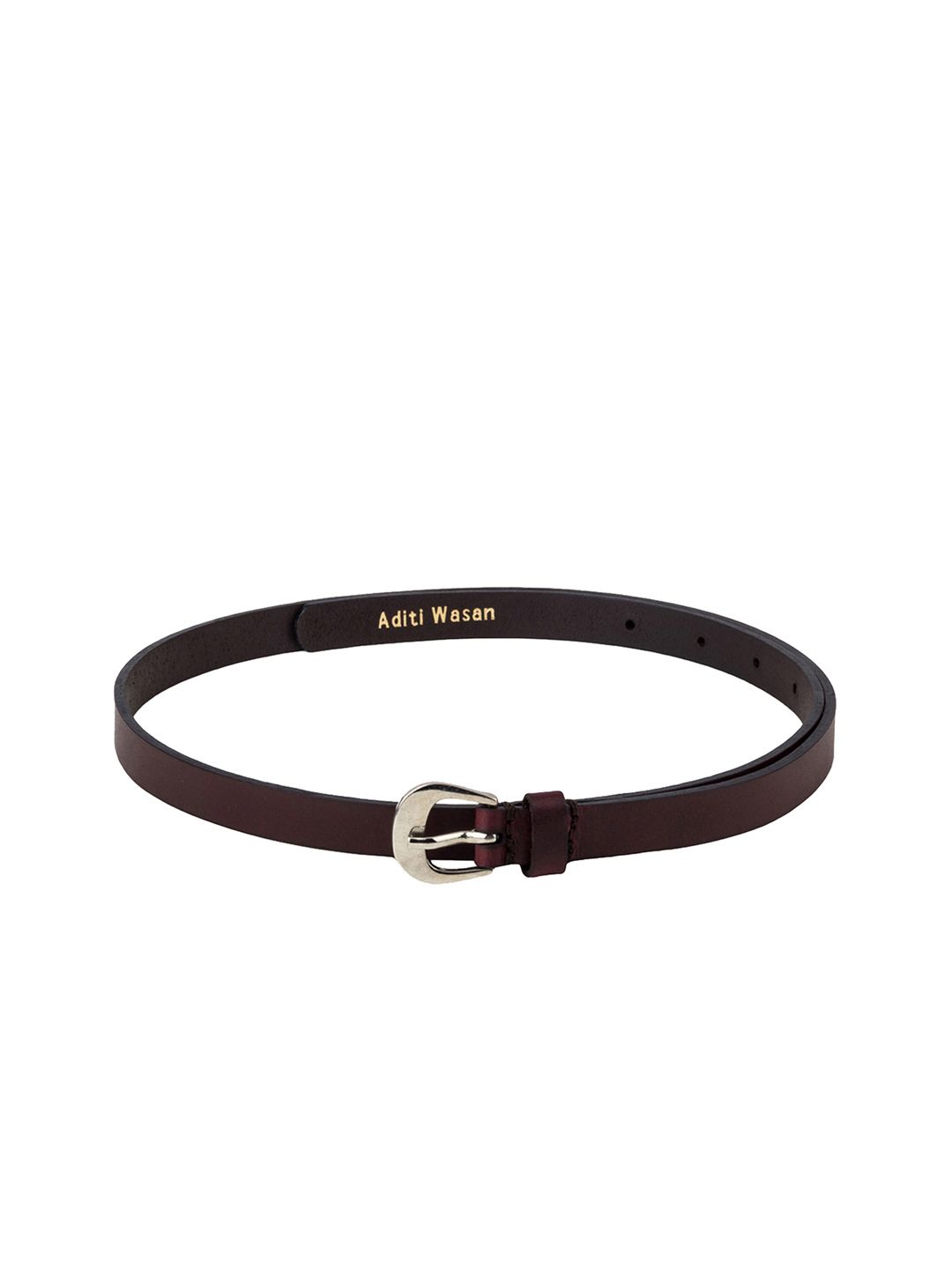 Aditi Wasan Women Burgundy Leather Solid Slim Belt Price in India