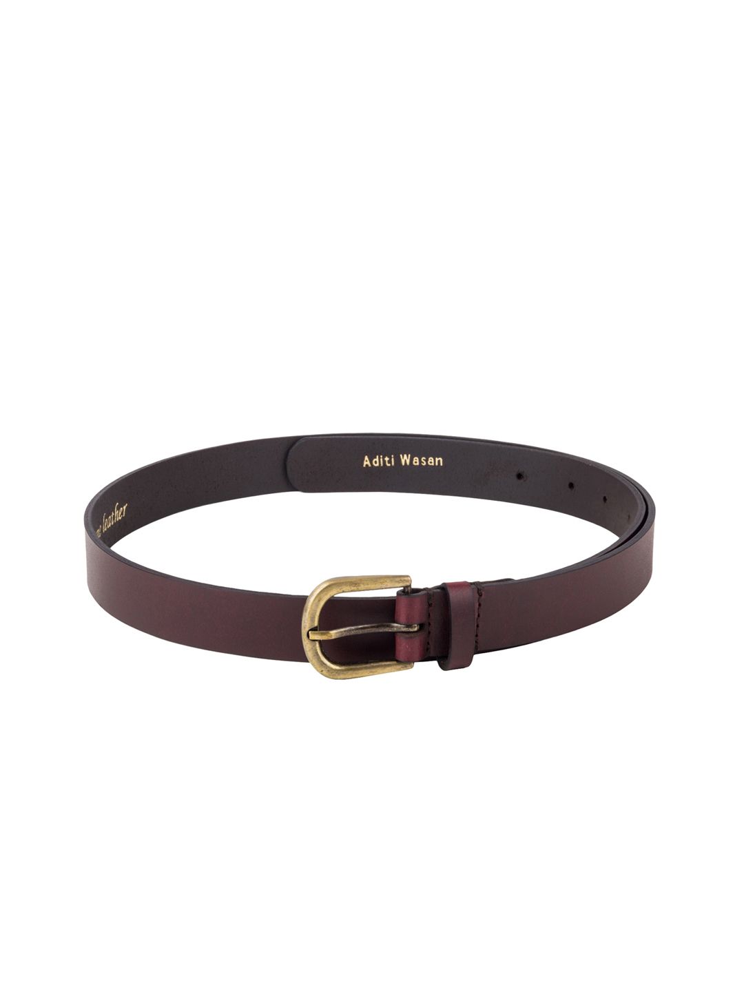 Aditi Wasan Women Burgundy Leather Solid Slim Belt Price in India