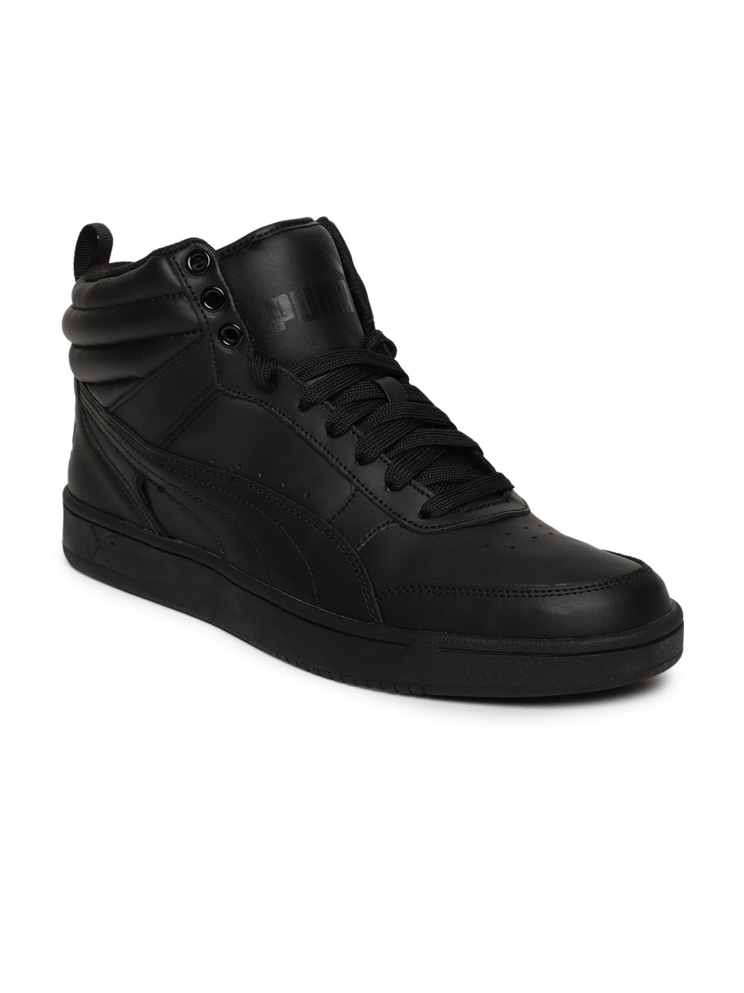 Puma Men Black Rebound Street v2 Leather Mid-Top Sneakers