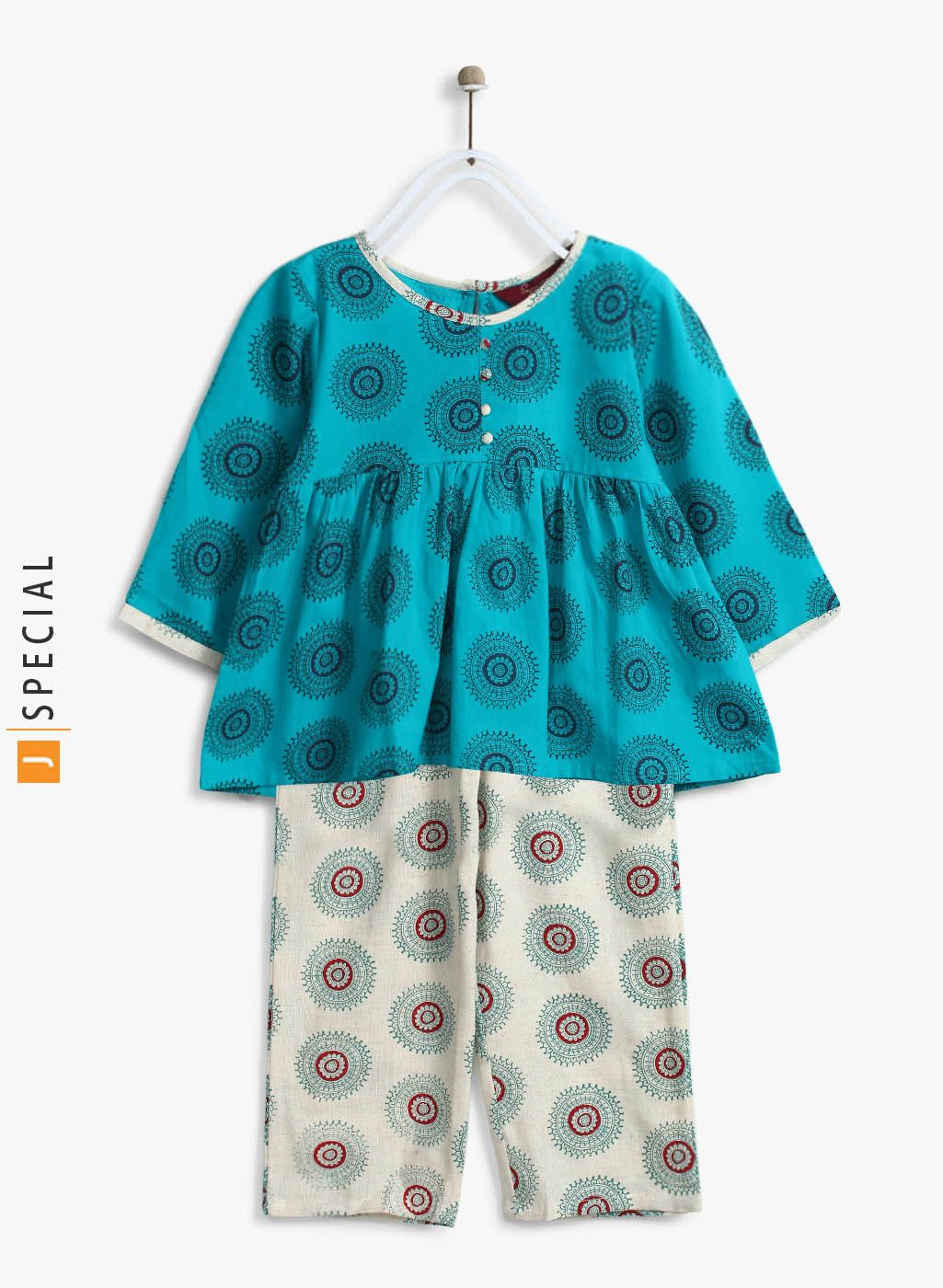 Sangria Turquoise Blue Printed Kurta With Palazzos