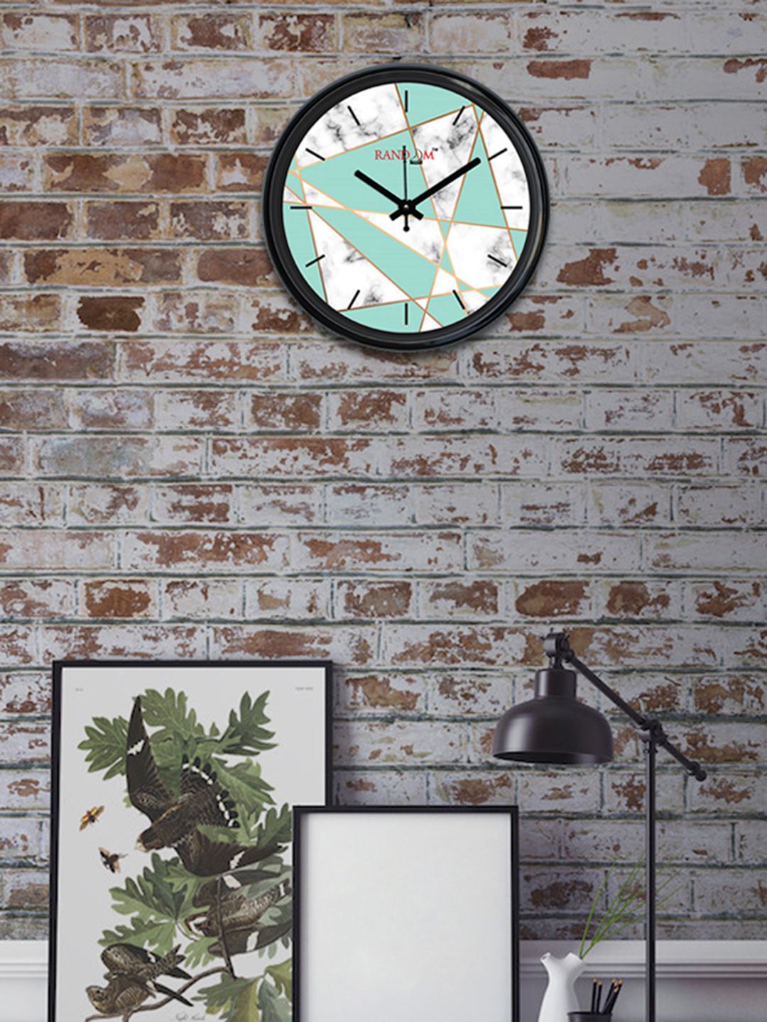 RANDOM Sea Green and White  Round Printed Analogue Wall Clock Price in India