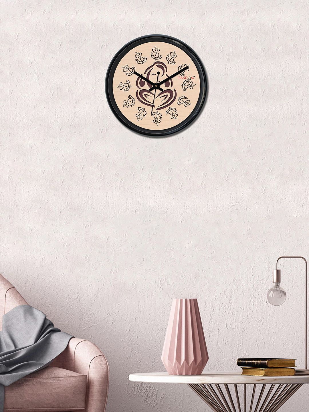 RANDOM Beige & Black Round Textured Analogue Wall Clock Price in India