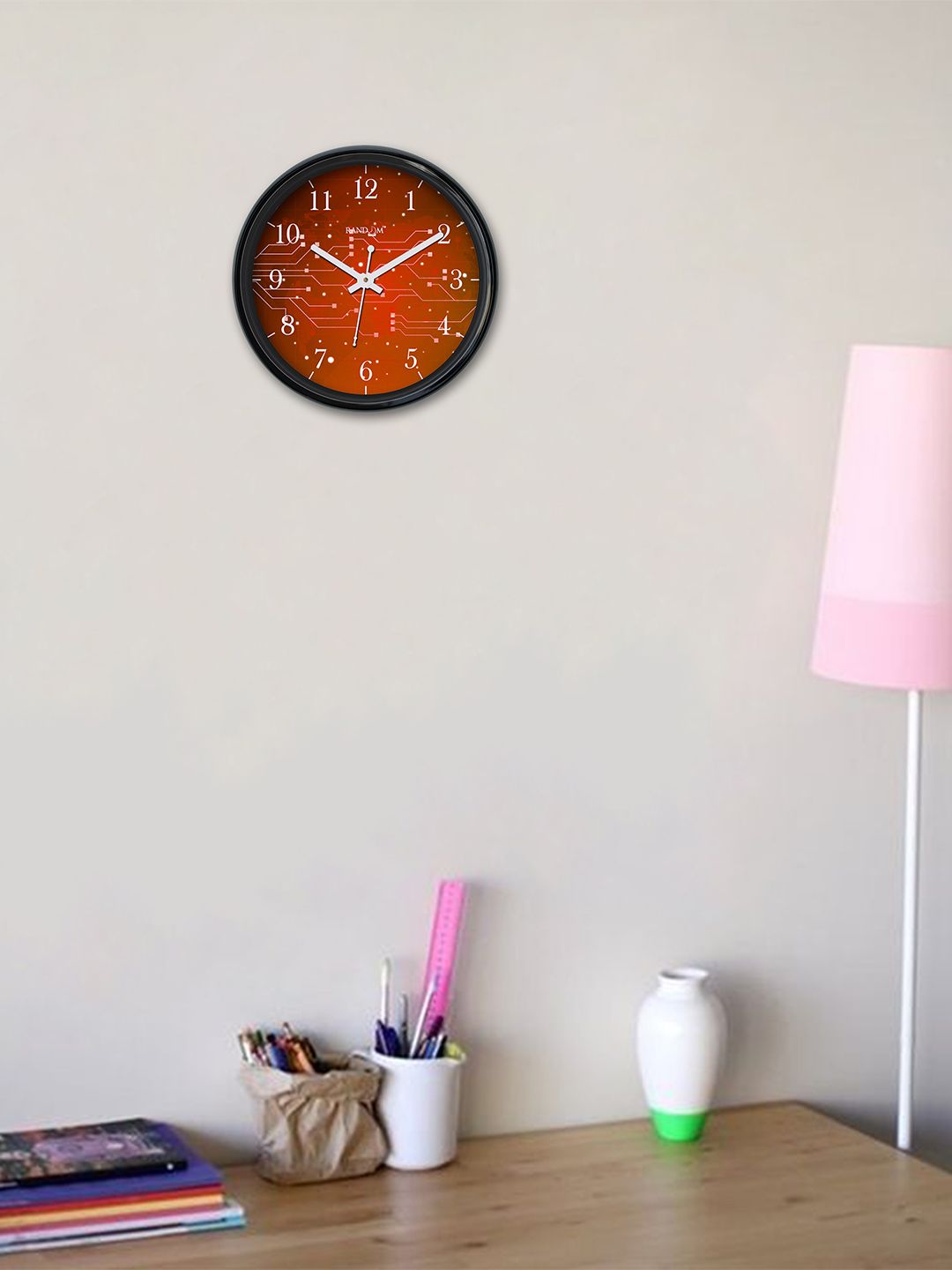 RANDOM Orange & Black Round Printed Analogue Wall Clock Price in India