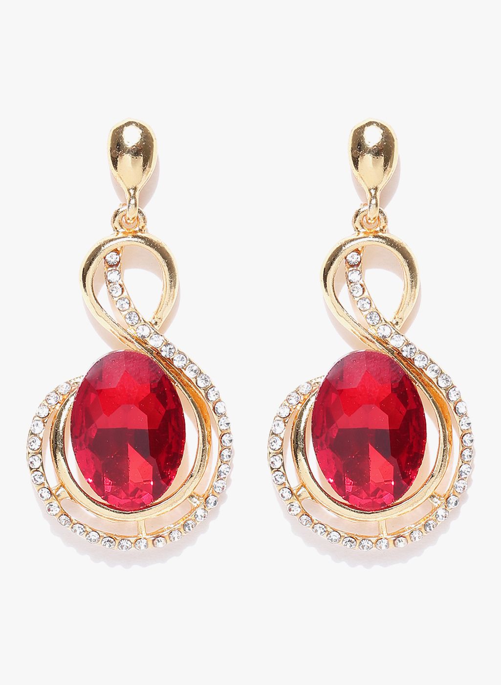 Crunchy Fashions Golden/Red Metal Danglers and Drop